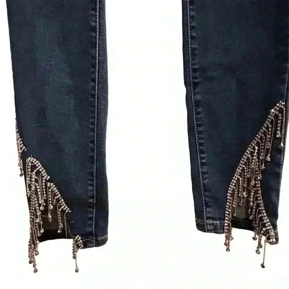 Akira Women's High Rise Skinny Jeans Sparkle Rhinestone Blue Size 9 - Picture 7 of 13